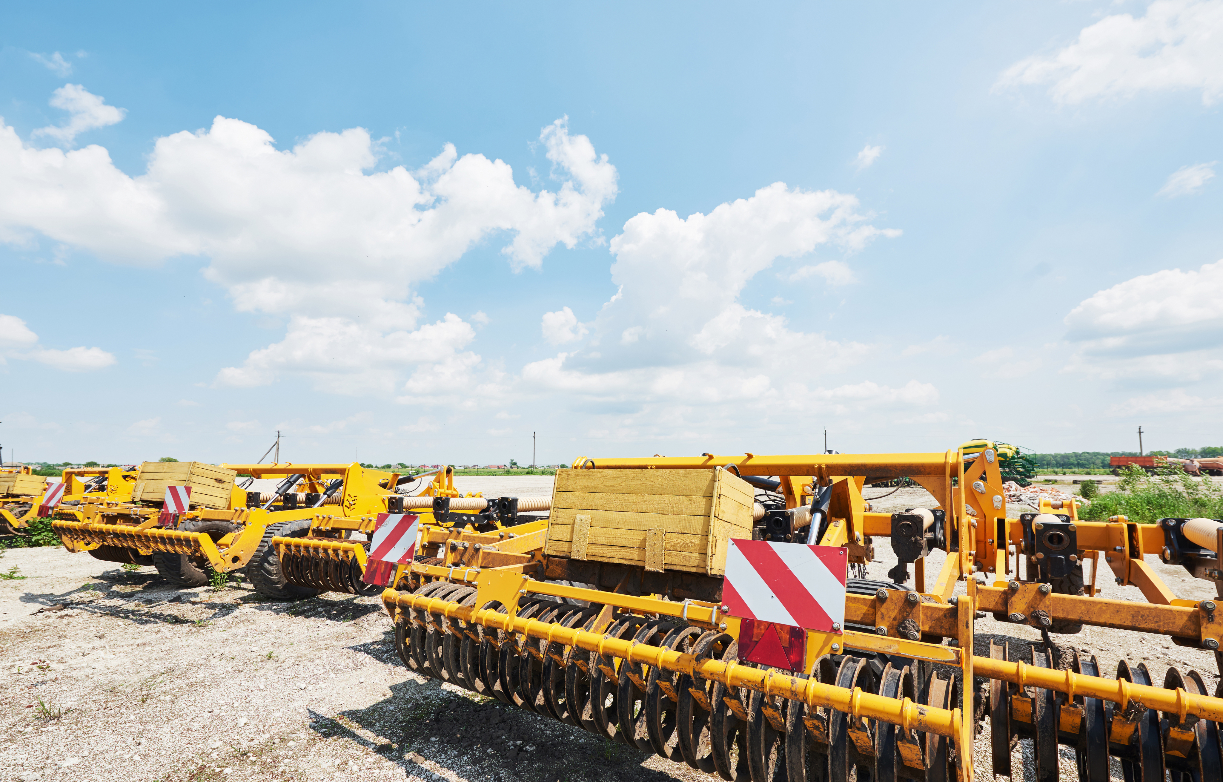 Heavy agricultural equipment at port
